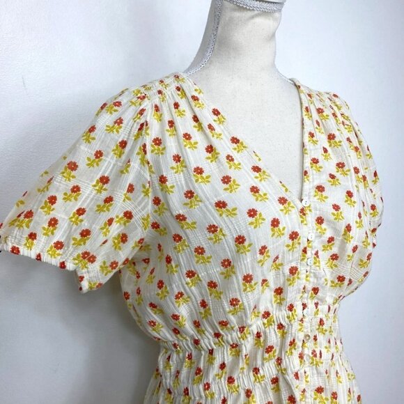 MADEWELL SOPHIA IVORY WHITE FLORAL GAUZE TOP IN WILD CALENDULA BLOCK PRINT - M - Picture 8 of 13